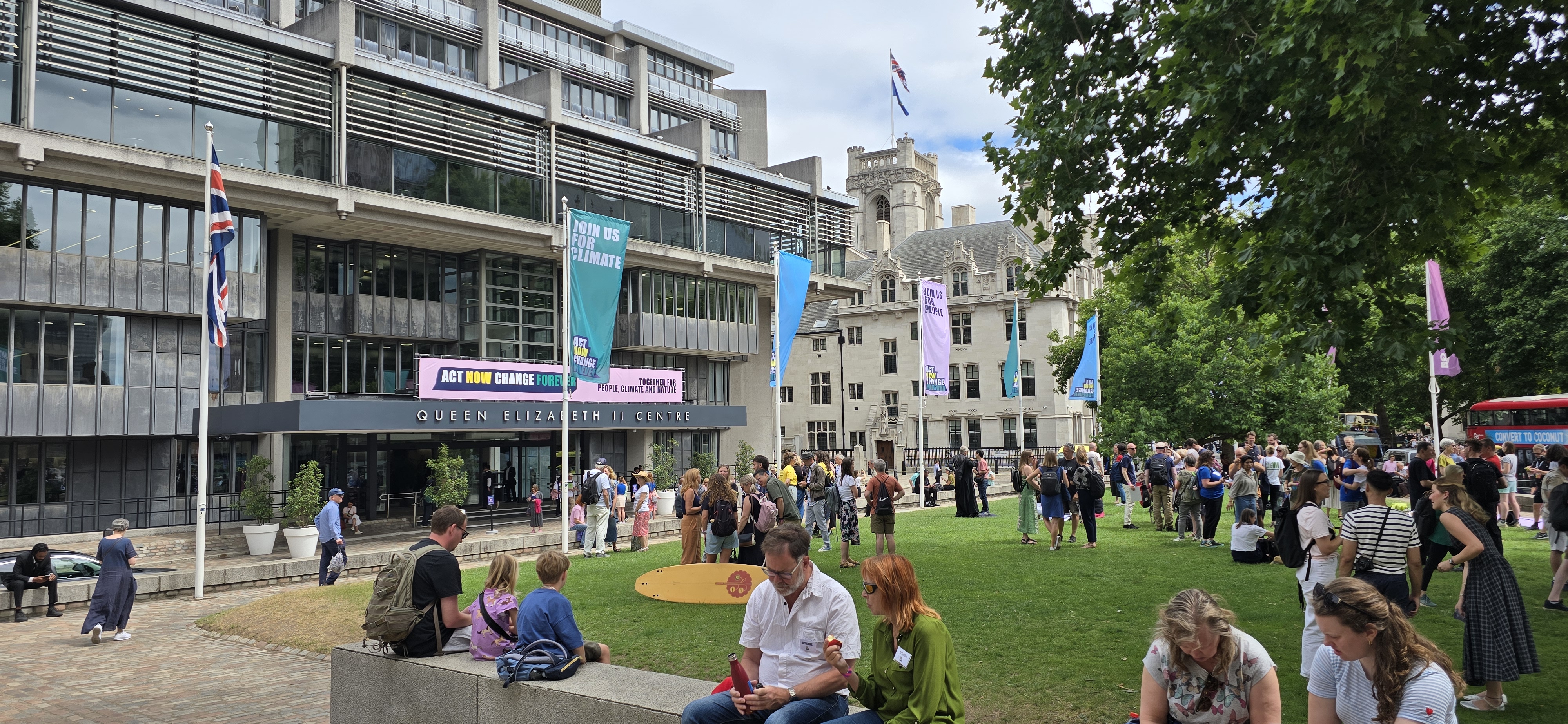 Activists gathered outside the Queen Elizabeth II Centre in London as part of the Mass Lobby campaign